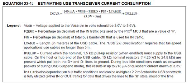 The power consumed by a USB transceiver